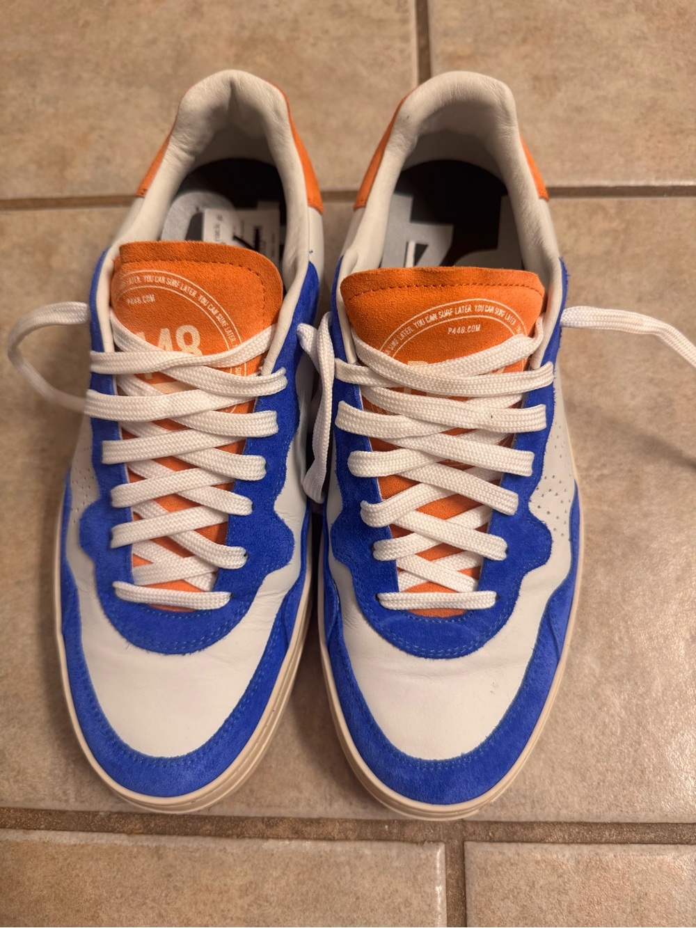 P448 White, Blue & Orange Low-Top Sneakers